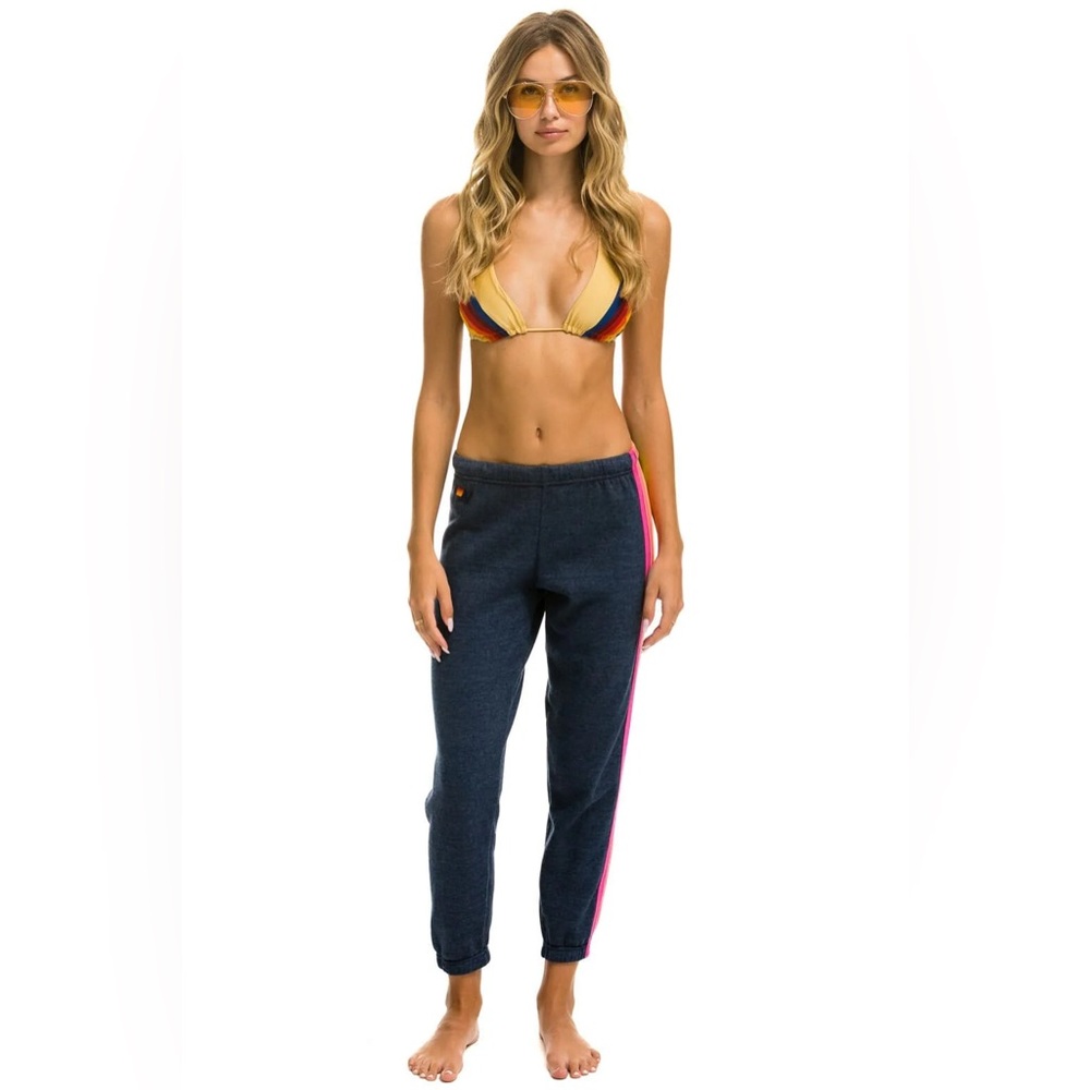 AVIATOR NATION 5 STRIPE SWEATPANTS HEATHER NAVY/NEON RAINBOW SMALL - Picture 2 of 13